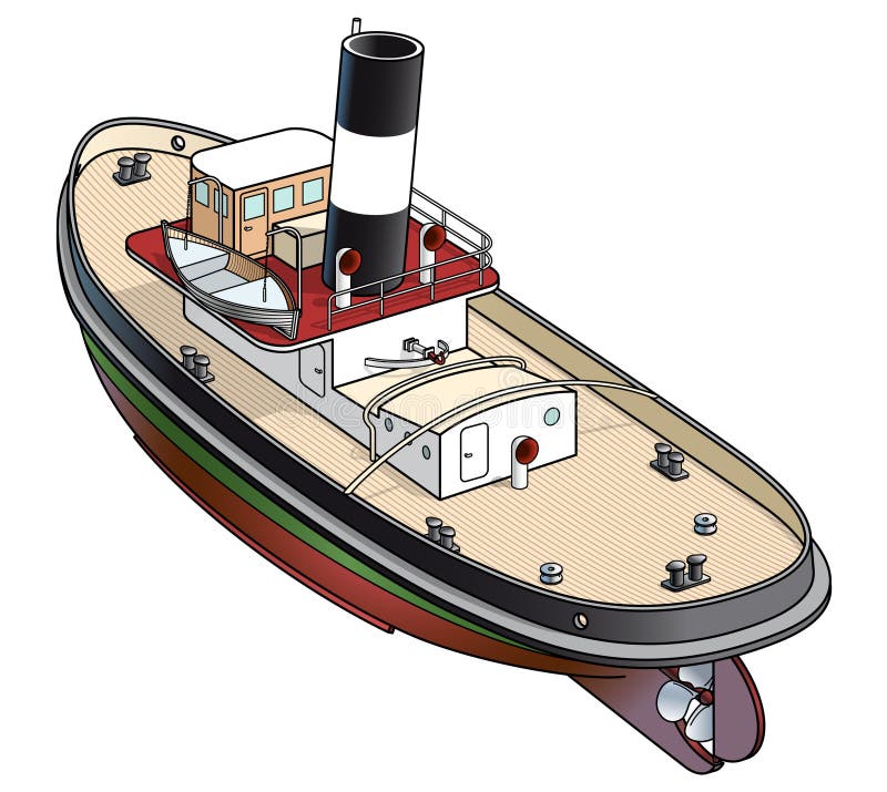 Isometric vector illustration of a tugboat from Falmouth - 1930. Isometric vector illustration of a tugboat from Falmouth - 1930