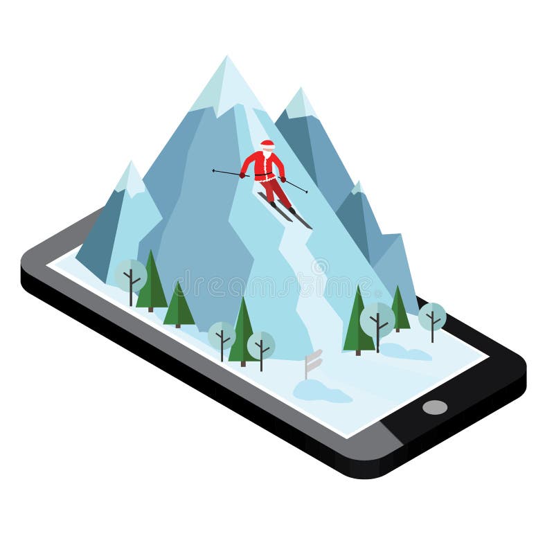 Isometrische vectorsanta claus trekt van de berg Het alpiene ski?en, de wintersport Kerstmis en het Nieuwjaar komen stock illustratie Isometrische vectorsanta claus trekt van de berg Het alpiene ski?en, de wintersport Kerstmis en het Nieuwjaar komen stock illustratie