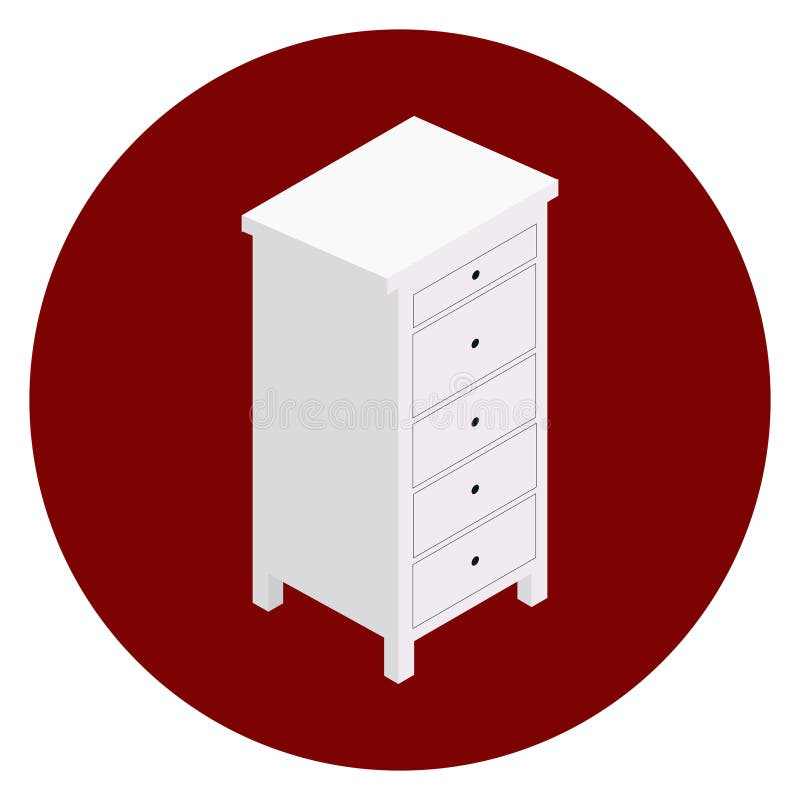An interior item in isometry. Chest of drawers white on red background vector object. An interior item in isometry. Chest of drawers white on red background vector object