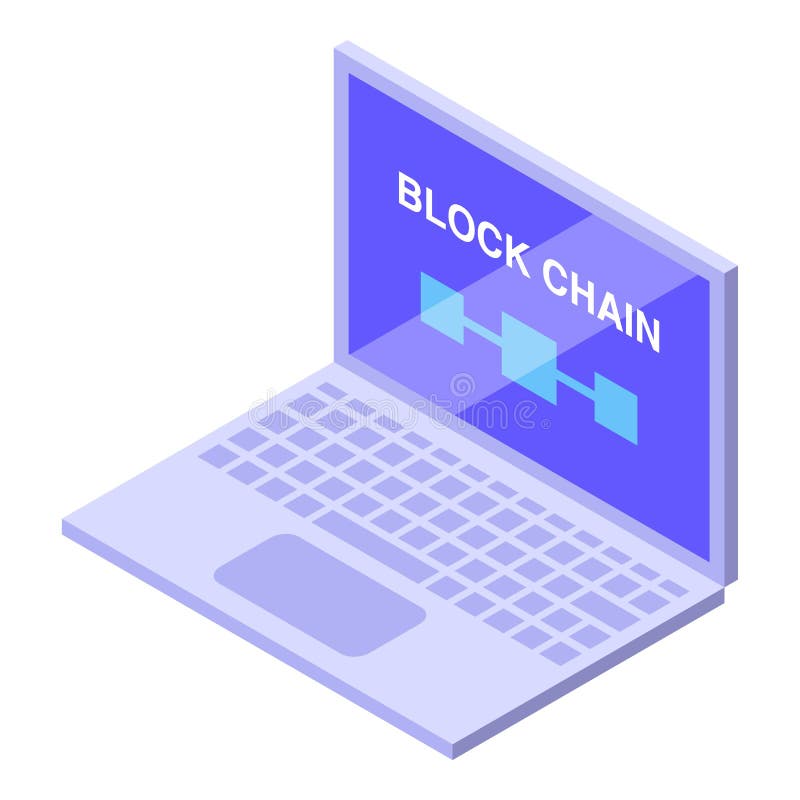 Isometrischer Stil des Notebooks mit Blockkette vektor abbildung