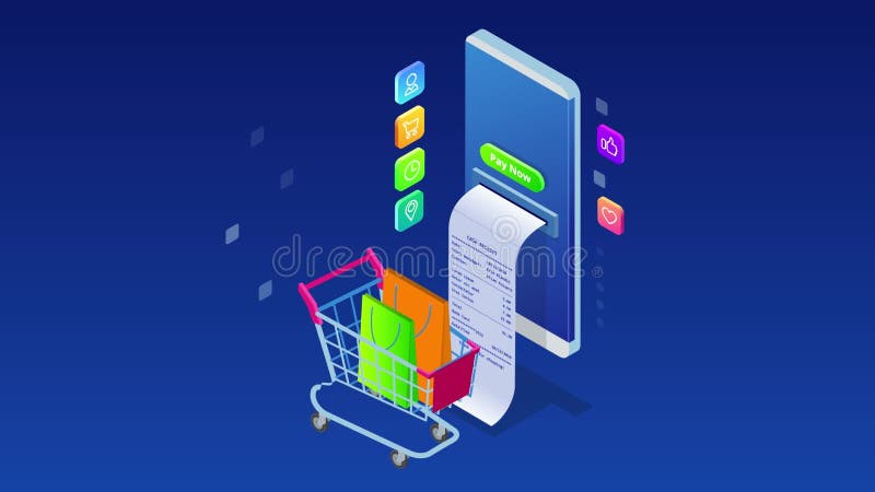 Isometrisches on-line-Einkaufen und Zahlung, Verkauf, Verbraucherschutzbewegung und Online-Shop Bewegliches Marketing und E-Comme