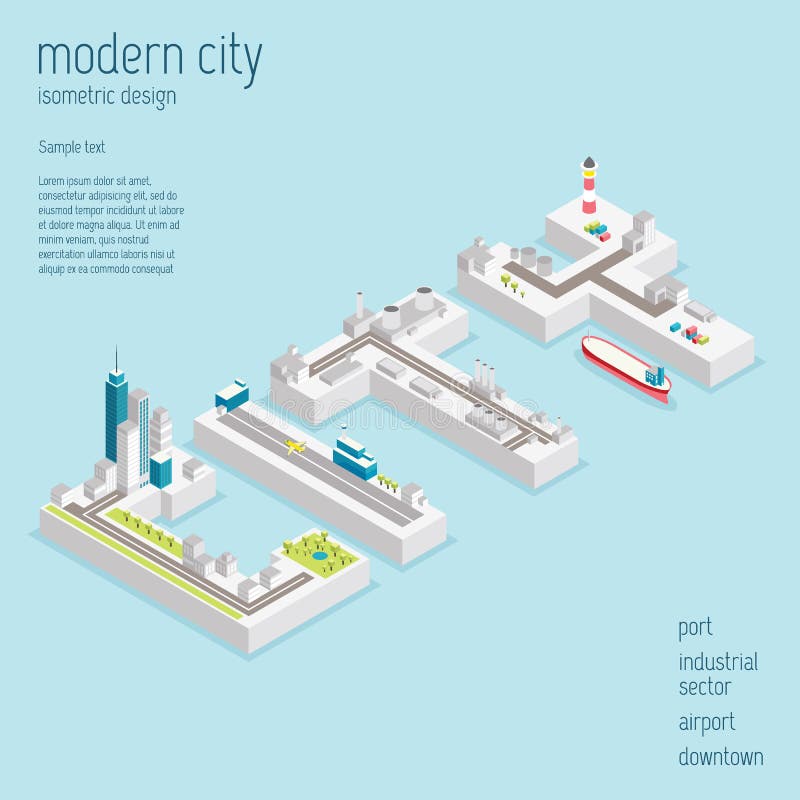 Isometrisk modern stadsvektorillustration vektor illustrationer