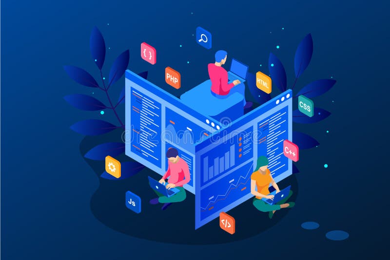 Isometrisk programmerare som kodifierar nytt projekt Rengöringsdukutveckling och programmeraexpertis för website RENGÖRINGSDUKban royaltyfri illustrationer Isometrisk programmerare som kodifierar nytt projekt Rengöringsdukutveckling och programmeraexpertis för website RENGÖRINGSDUKban royaltyfri illustrationer