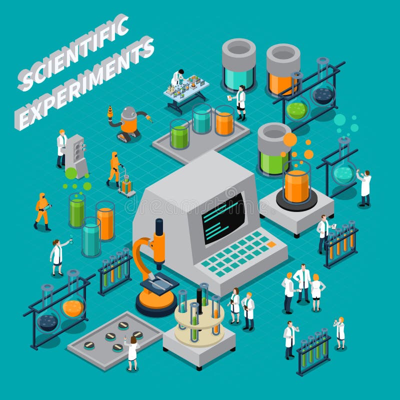 Isometrisk sammansättning för vetenskapliga experiment vektor illustrationer Isometrisk sammansättning för vetenskapliga experiment vektor illustrationer