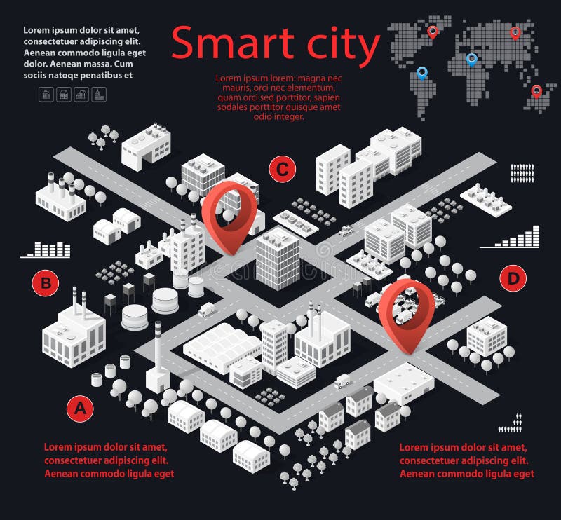 Isometrisk smart stad royaltyfri illustrationer