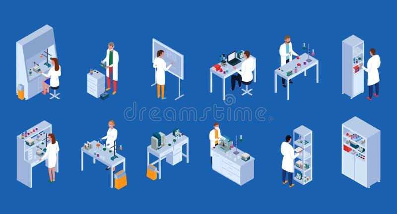 Isometrisk symbolsuppsättning för vetenskapligt laboratorium royaltyfri illustrationer Isometrisk symbolsuppsättning för vetenskapligt laboratorium royaltyfri illustrationer