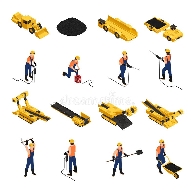Isometriska symboler för coalmining stock illustrationer Isometriska symboler för coalmining stock illustrationer