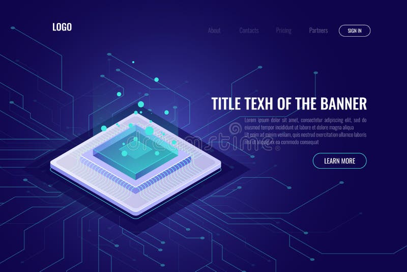 Isometriskt abstrakt baner för datateknik, CPU-server, stora data - bearbeta, lära för maskin, nerv- nätverk, data vektor illustrationer Isometriskt abstrakt baner för datateknik, CPU-server, stora data - bearbeta, lära för maskin, nerv- nätverk, data vektor illustrationer