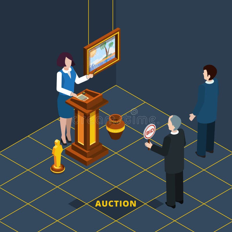 Isometriskt auktionprocessabstrakt begrepp royaltyfri illustrationer Isometriskt auktionprocessabstrakt begrepp royaltyfri illustrationer
