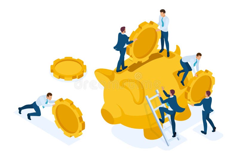 Isometriskt begrepp av att investera i en bankinsättning royaltyfri illustrationer Isometriskt begrepp av att investera i en bankinsättning royaltyfri illustrationer