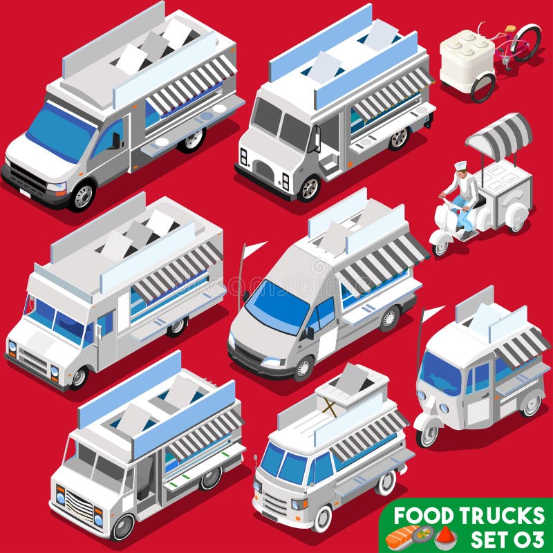 Food Truck WHITE Collection. Food Delivery Master. Street Food Chef Web Template. NEW Flat 3d Isometric Vector Food Truck Set. Full of Taste and High Quality Dishes Alternative Street Cuisine. Food Truck WHITE Collection. Food Delivery Master. Street Food Chef Web Template. NEW Flat 3d Isometric Vector Food Truck Set. Full of Taste and High Quality Dishes Alternative Street Cuisine