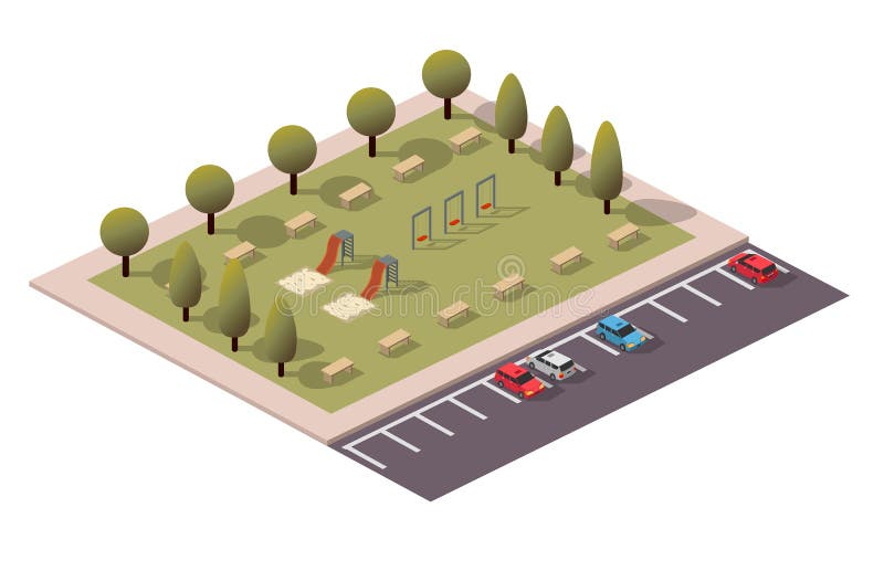 Isometriskt parkerar spela för vektor vektor illustrationer Isometriskt parkerar spela för vektor vektor illustrationer