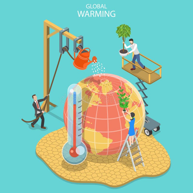 Isometriskt plant vektorbegrepp av global uppvärmning, klimatförändring royaltyfri illustrationer Isometriskt plant vektorbegrepp av global uppvärmning, klimatförändring royaltyfri illustrationer