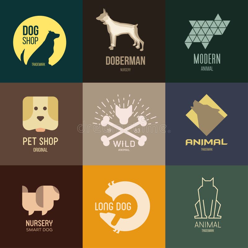 Ispirazione di logo per i negozi, società, annuncianti con il cane illustrazione di stock Ispirazione di logo per i negozi, società, annuncianti con il cane illustrazione di stock