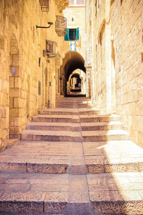 Israel, Jerusalem, Stone Streets. the Tunnel with Steps... Stock Image