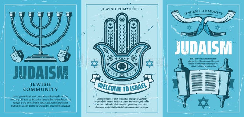 Isreal travel poster with Judaism religion symbols