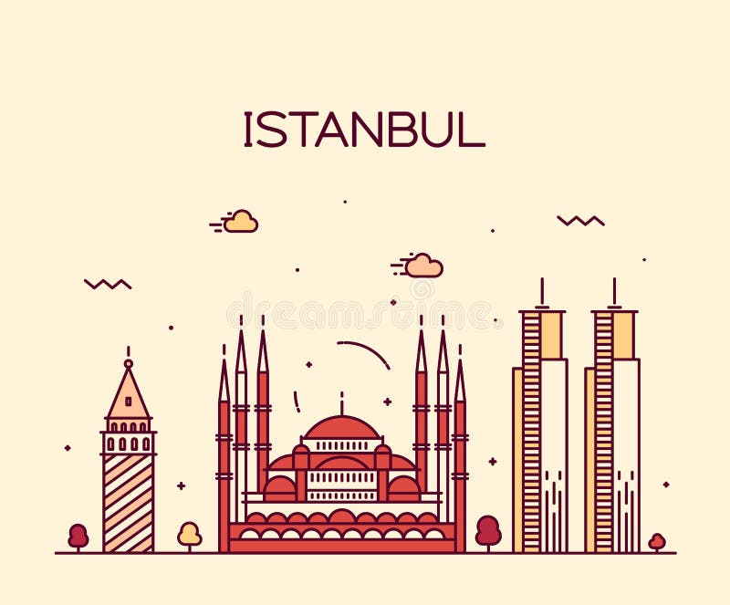 Istanbul City skyline vector illustration line art