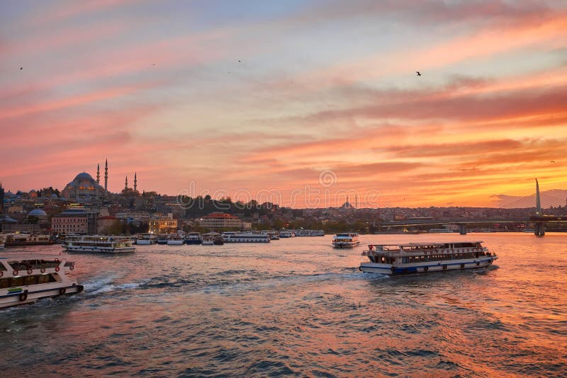 Istanbul at a dramatic sunset royalty free stock photography