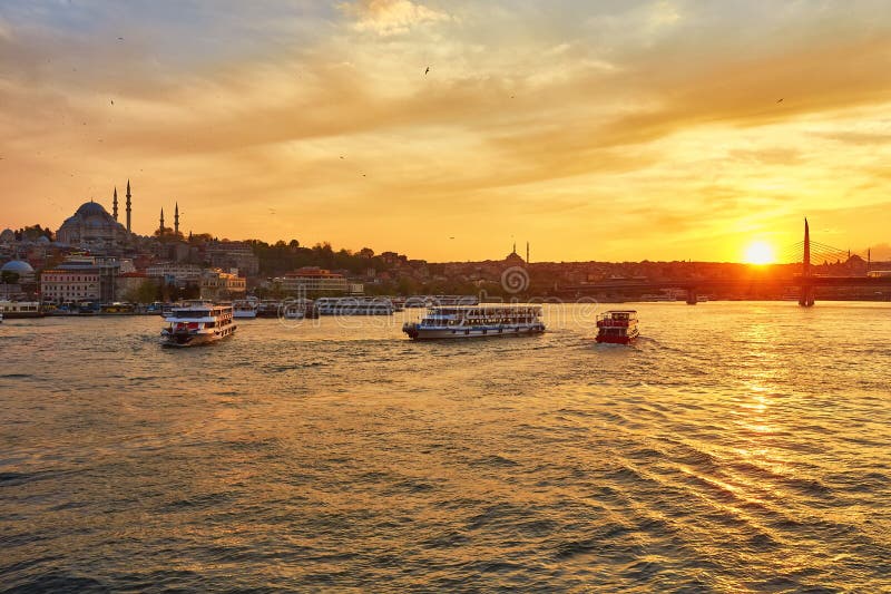 Istanbul at a dramatic sunset stock images