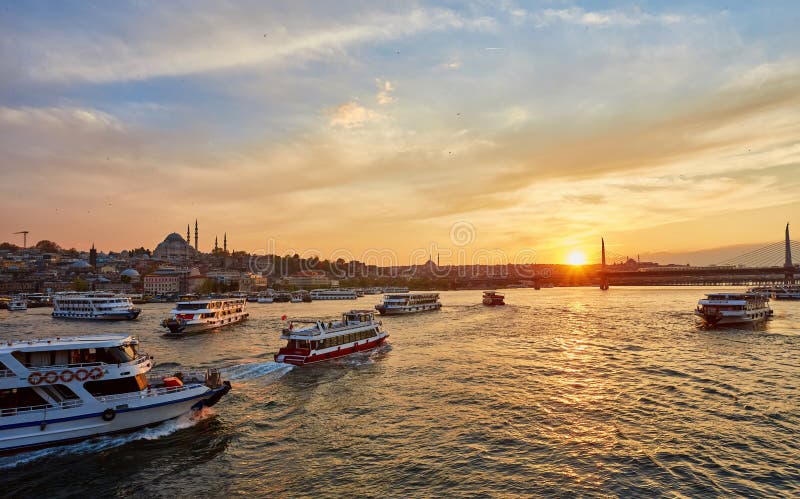 Istanbul at a dramatic sunset stock images