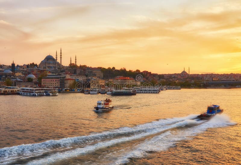 Istanbul at a dramatic sunset royalty free stock photo
