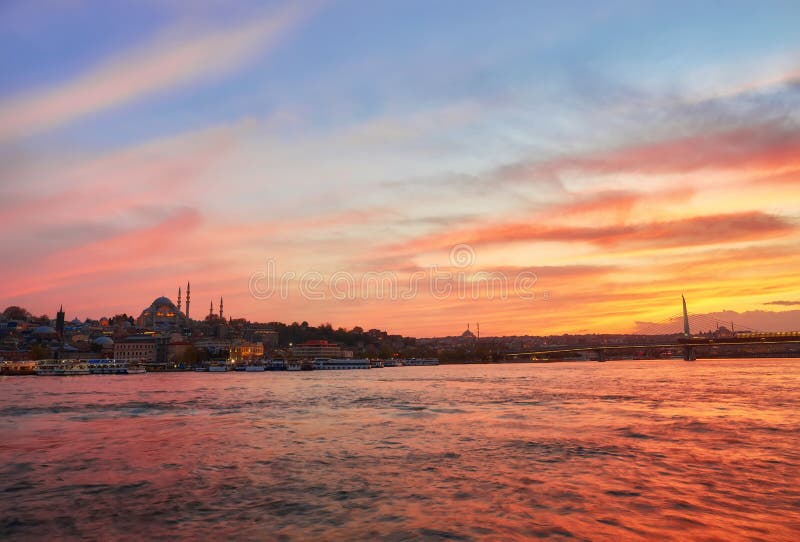 Istanbul at a dramatic sunset royalty free stock photos