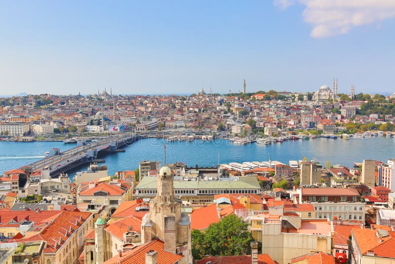 Istanbul panorama från det Galata tornet under solig dag för sommar Istanbul Turkiet royaltyfri bild Istanbul panorama från det Galata tornet under solig dag för sommar Istanbul Turkiet royaltyfri bild