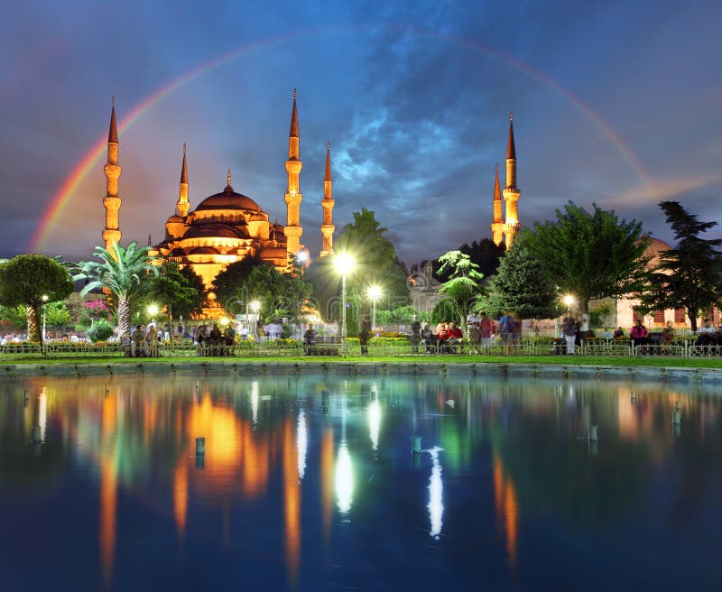 Istanbul with rainbow - Blue mosque, Turkey.
