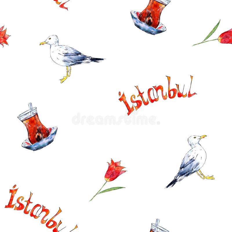 Istanbul seamless pattern with hand drawn sketch elements stock illustration Istanbul seamless pattern with hand drawn sketch elements stock illustration