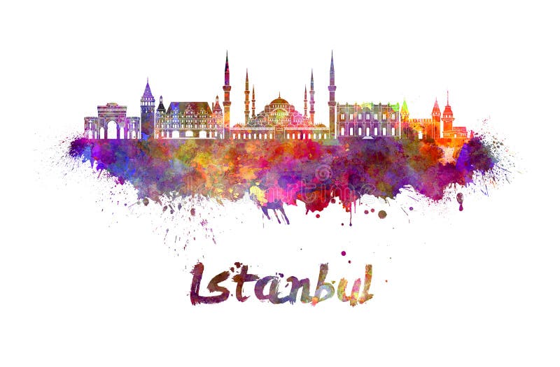 Istanbul skyline in watercolor