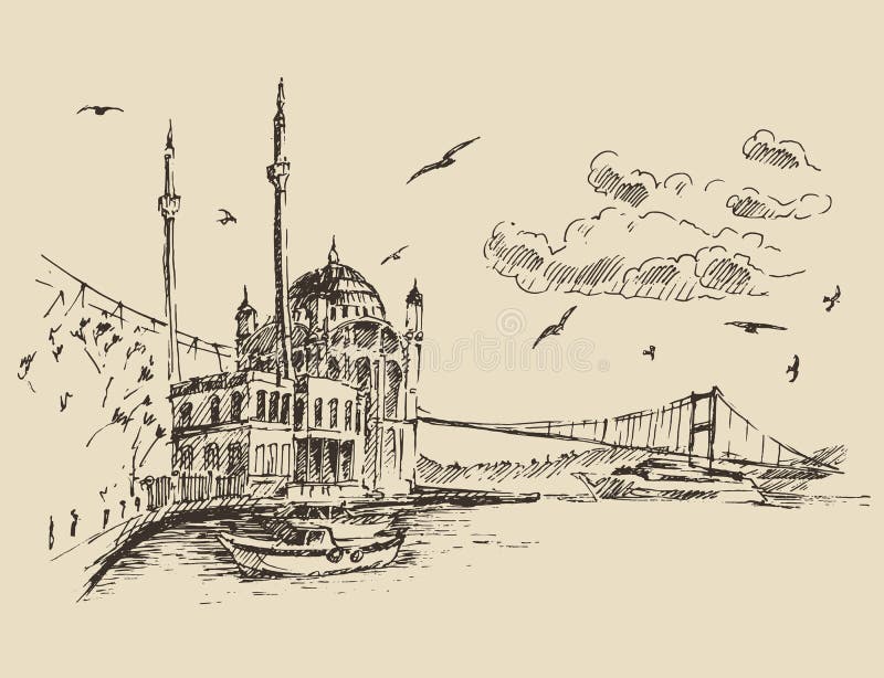 Istanbul, Turkey, City, Bosphorus Vintage Engraved