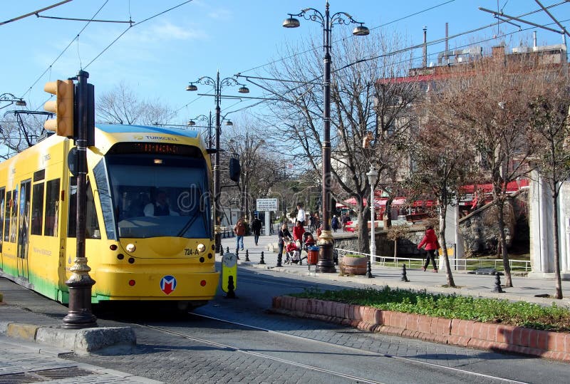 Long yellow tram stock photography