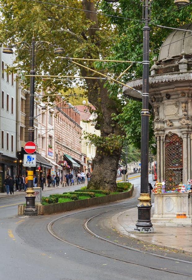 Istanbul, TURKEY, September 25, 2018. Tramway turn in Gulhane station. royalty free stock image Istanbul, TURKEY, September 25, 2018. Tramway turn in Gulhane station. royalty free stock image
