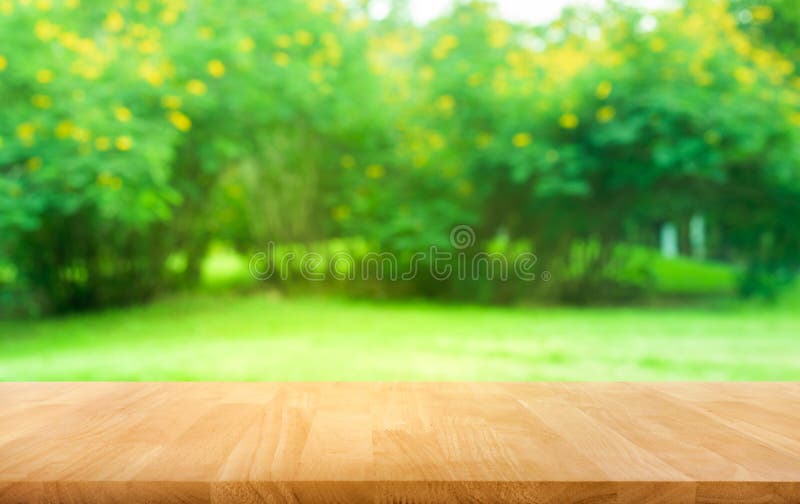 Istna drewniana stołowego wierzchołka tekstura na liścia drzewa ogródu tle fotografia royalty free