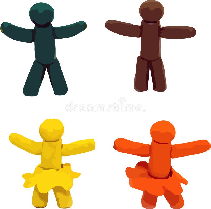 Vector four clay human figures isolated on white background. Vector four clay human figures isolated on white background