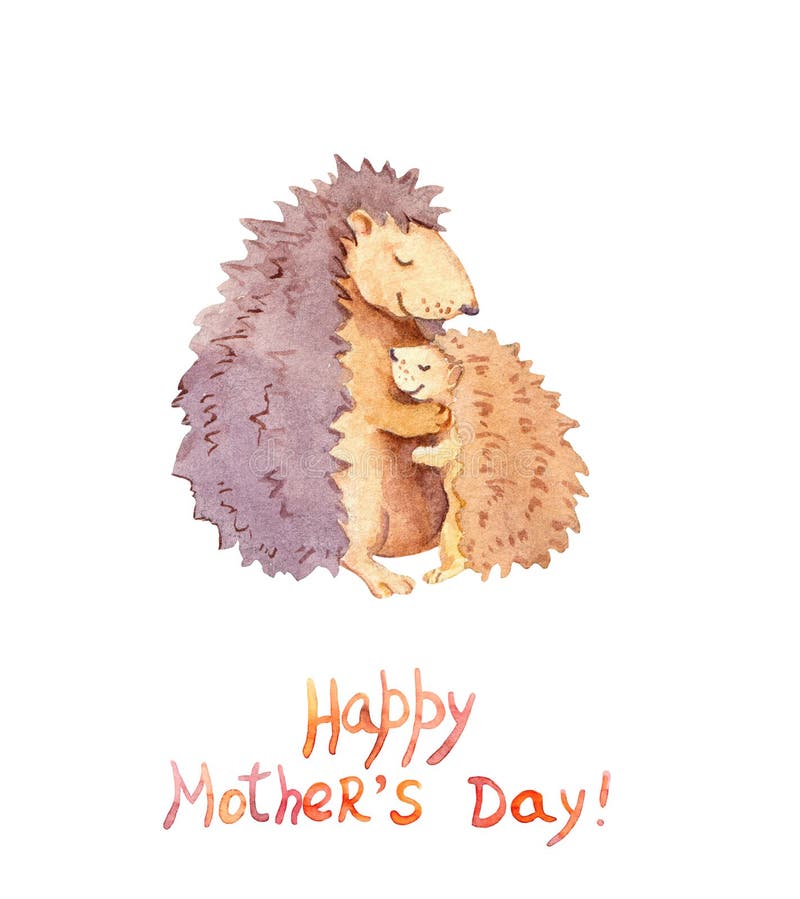Istrice della mamma che abbraccia il suo bambino Carta per il giorno del ` s della madre con la famiglia animale watercolor illustrazione vettoriale Istrice della mamma che abbraccia il suo bambino Carta per il giorno del ` s della madre con la famiglia animale watercolor illustrazione vettoriale
