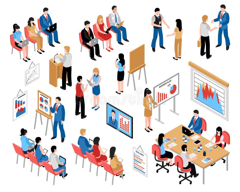 Istruzione di affari e preparare le icone isometriche messe royalty illustrazione gratis