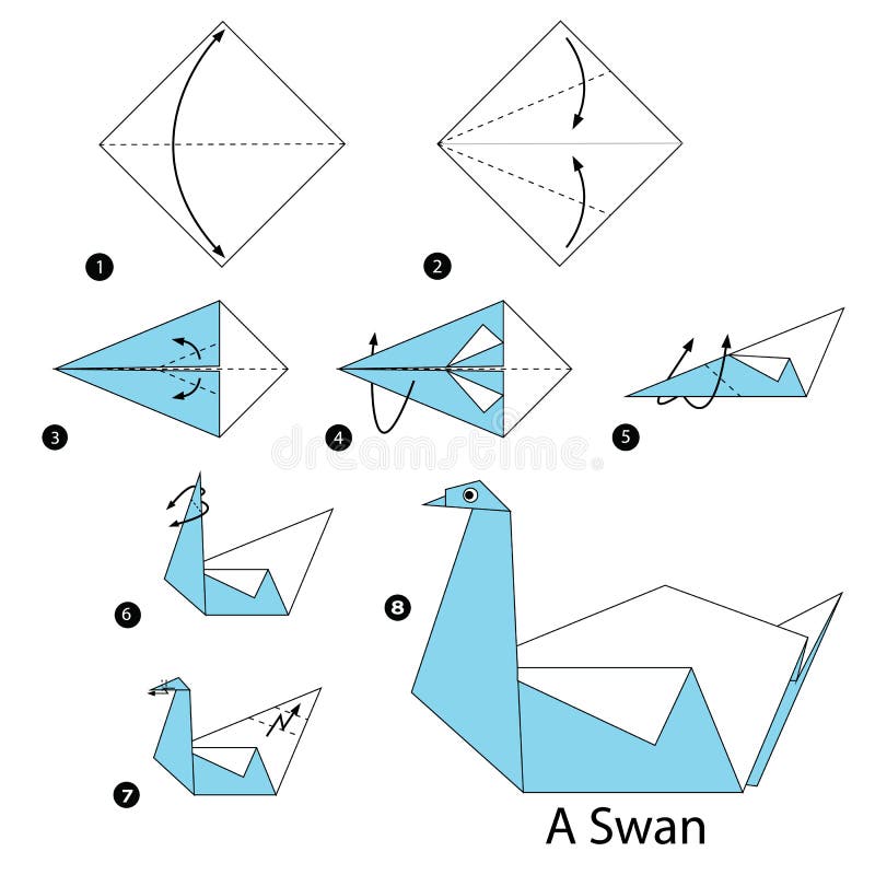 Istruzioni graduali come rendere ad origami un cigno illustrazione di stock Istruzioni graduali come rendere ad origami un cigno illustrazione di stock