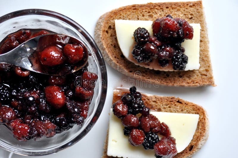 Italian appetizer: cheese and fruit chutney royalty free stock photo Italian appetizer: cheese and fruit chutney royalty free stock photo