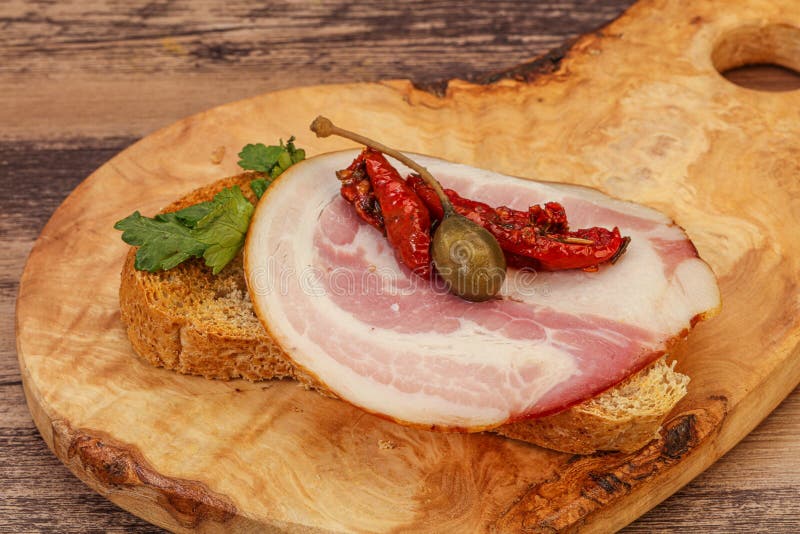 Italian Bruschetta with Pancetta Sausages Stock Image Image of male