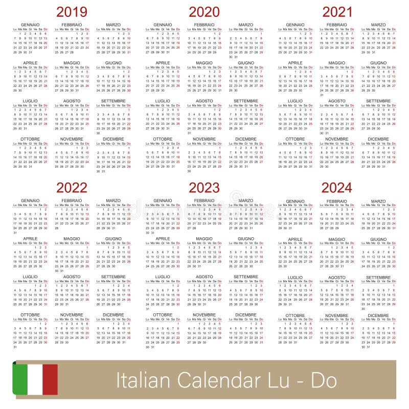 Italian calendar 20192024 stock vector. Illustration of january