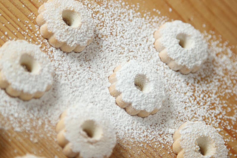 Italian Canestrelli Biscuits Covered with Powdered Sugar Stock Photo