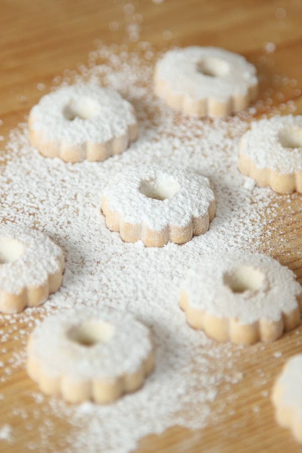 Italian canestrelli biscuits covered with powdered sugar royalty free stock images