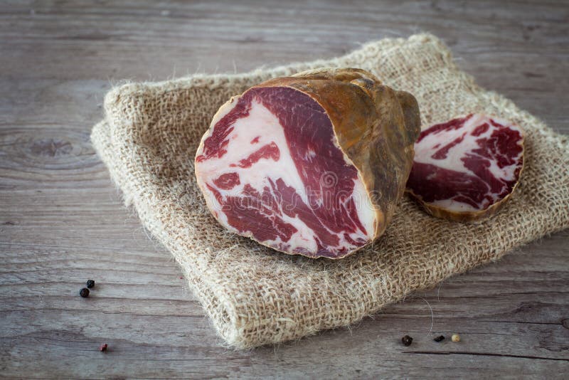 Italian Capocollo salami stock photo. Image of food, edible 29364174