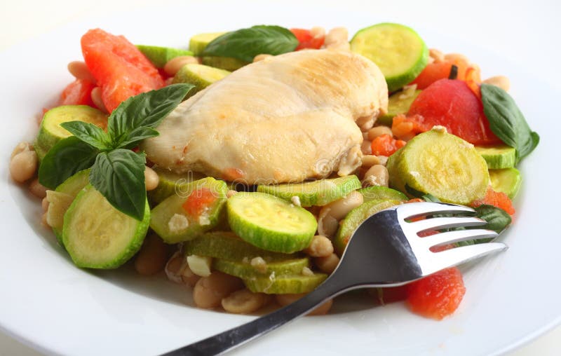 Italian Chicken, with Zucchini, Beans and Tomato Stock Image Image of