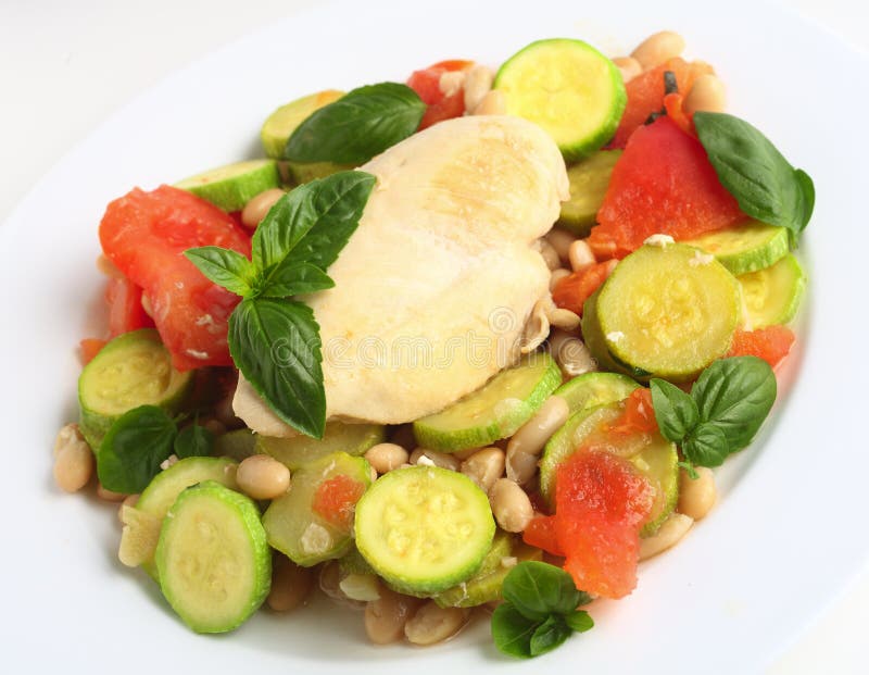 Italian Chicken with Zucchini, Beans and Tomato Stock Image Image of