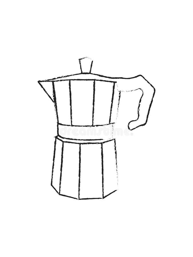 Italian Coffee Maker Or Moka Pot Sketch Espresso Machine Mocha Express Hand Drawn Vector Illustration Black Isolated On White Stock Illustration Illustration Of French Beverage