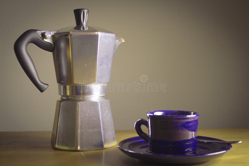 Italian Coffee Pot with Cups of Coffee Stock Image Image of breakfast