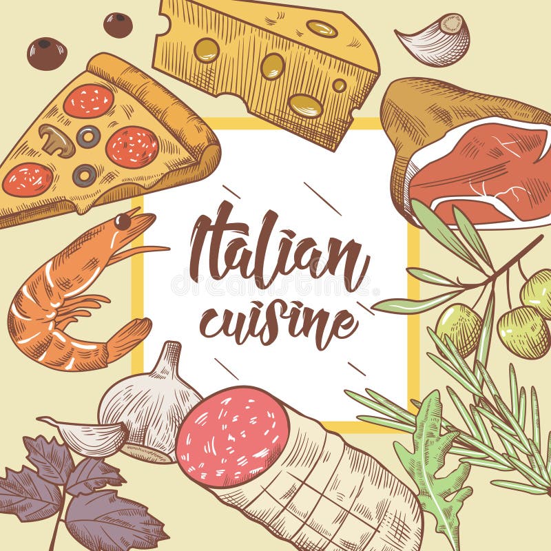 Italian Cuisine Food Menu Design Template. Hand Drawn Traditional Italy ...