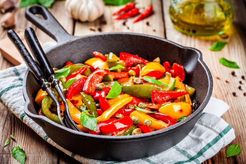 Italian Cuisine, Peperonata Roasted Bell Pepper with Capers and Basil